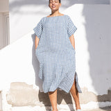 FATIMA light weight blue gingham linen tunic