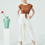 AUGUSTINE cropped linen wrap top