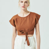 AUGUSTINE cropped linen wrap top (SS24)