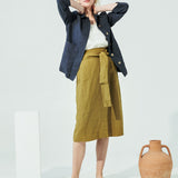 MARFA faux-wrap linen skirt