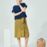 MARFA faux-wrap linen skirt