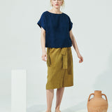 MARFA faux-wrap linen skirt