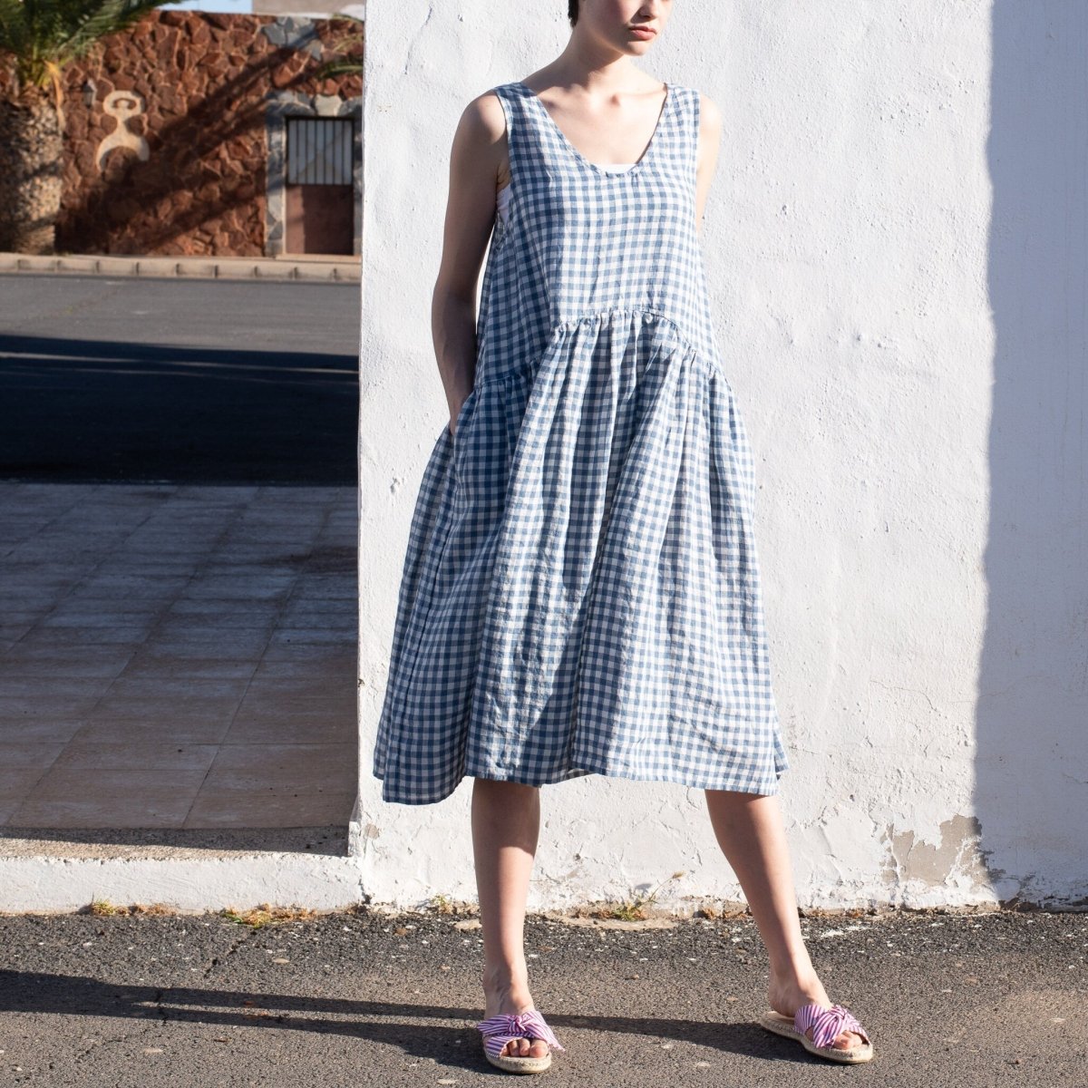 VOLUME light weight blue gingham linen dress - notPERFECTLINEN