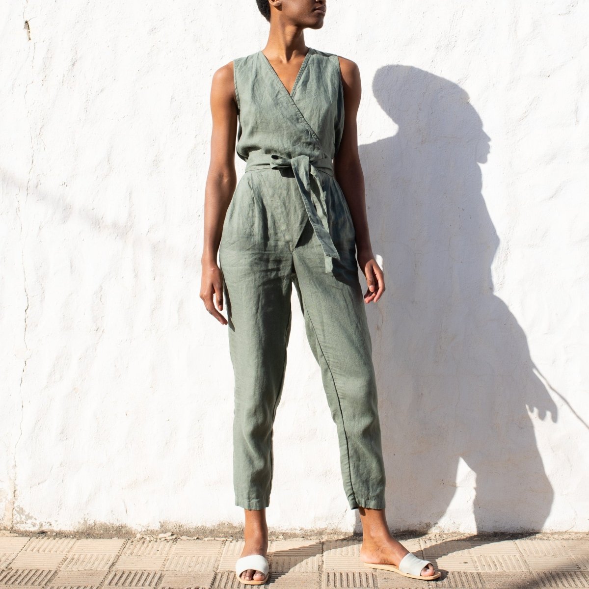 Sleeveless MARGARET wrap linen jumpsuit - notPERFECTLINEN