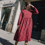 Long sleeve Maxi MAMA linen dress with snaps