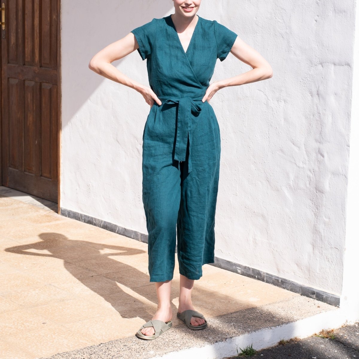 Maxi TORINO wrap wide leg linen jumpsuit - notPERFECTLINEN