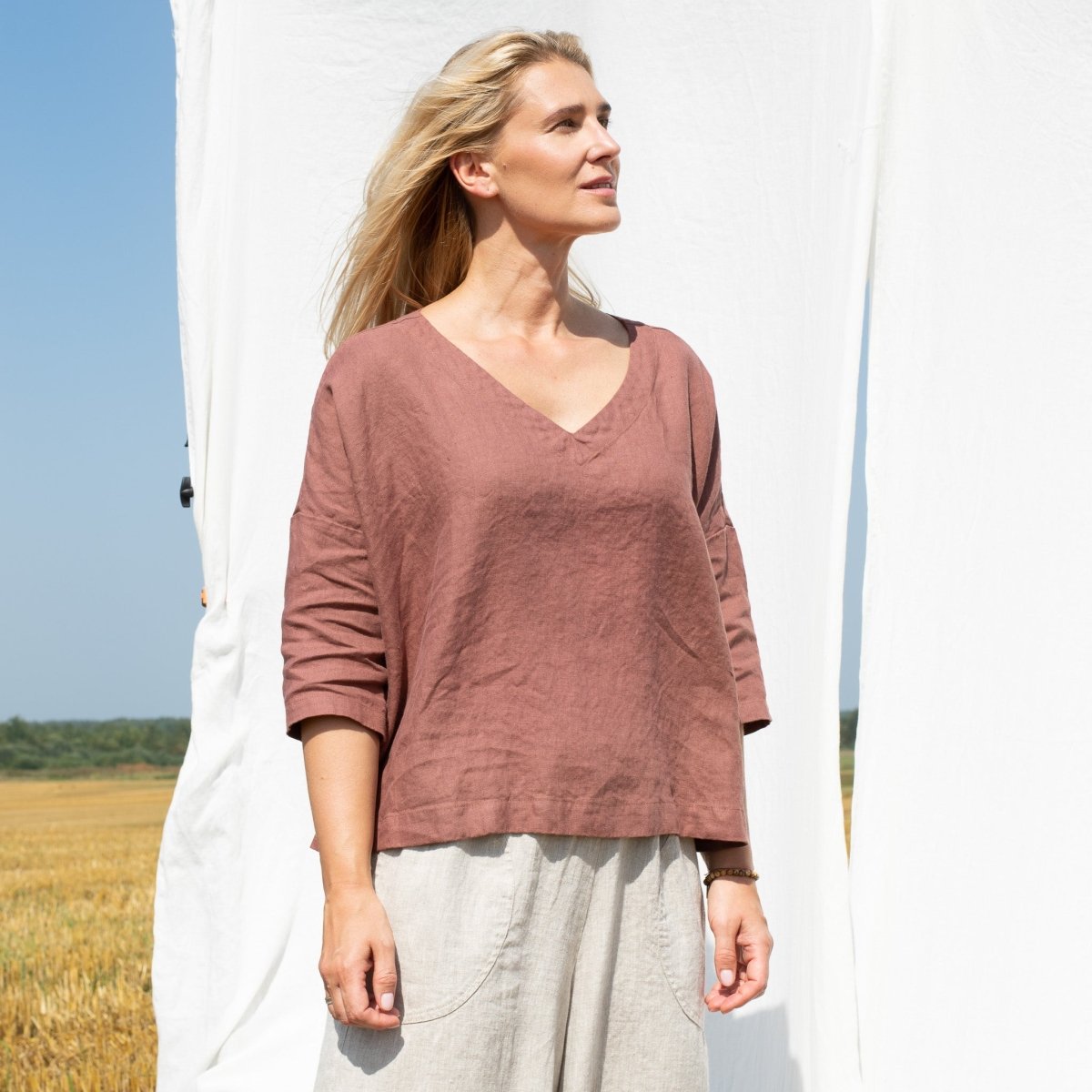 OLD LONDON V neck oversized linen top - notPERFECTLINEN