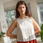 Bay-2 (or Bay) linen top in Cream + Sion linen skirt in Mid Yellow Gingham (non-customizable) - notPERFECTLINEN EU