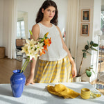 Bay-2 (or Bay) linen top in Cream + Sion linen skirt in Yellow/Natural Gingham (non-customizable) - notPERFECTLINEN EU