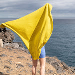 Linen Waffle Bath Towel Gift Sets in Greenish Mustard - notPERFECTLINEN EU